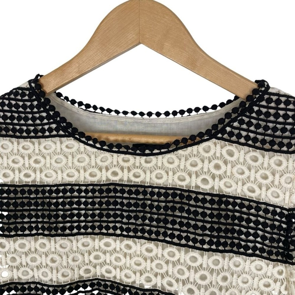 Talbots Black White Eyelet Striped Crochet‎ Lace Tunic Top Blouse Size XS - Picture 4 of 9